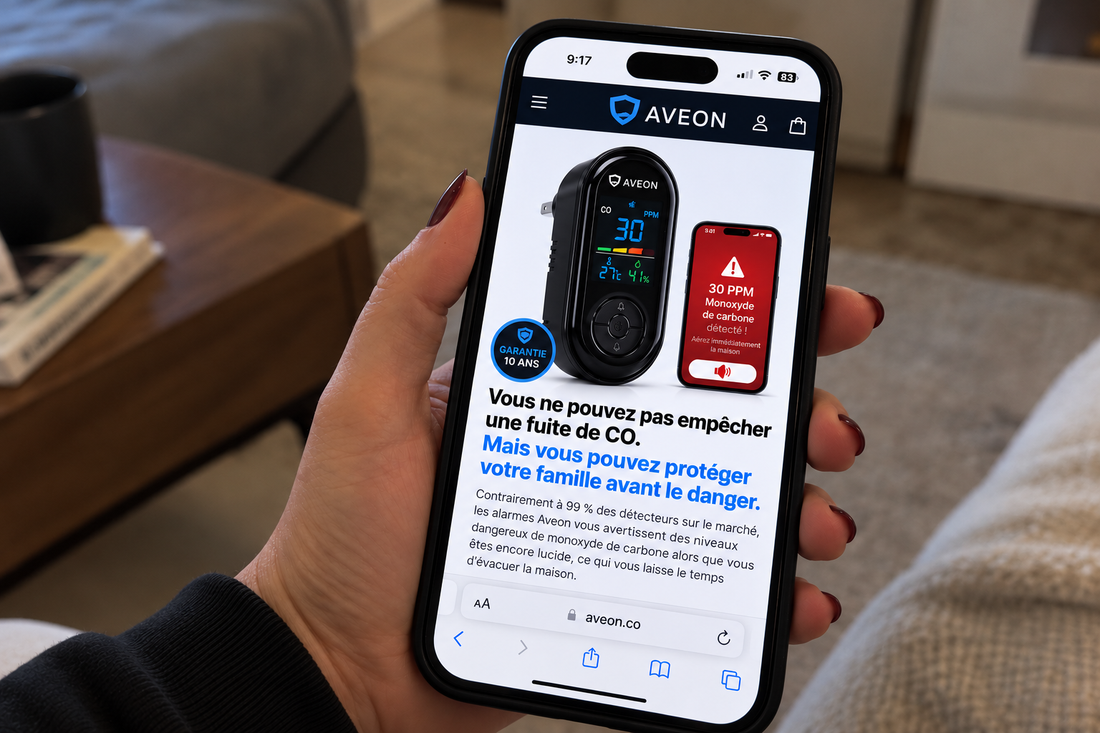 Une alerte de détecteur de CO sur l'écran d'un téléphone.